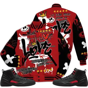 Bloodline 12s Outfit Varsity Jacket, Happy Love Beats Graffiti Sneaker Matching Shirt