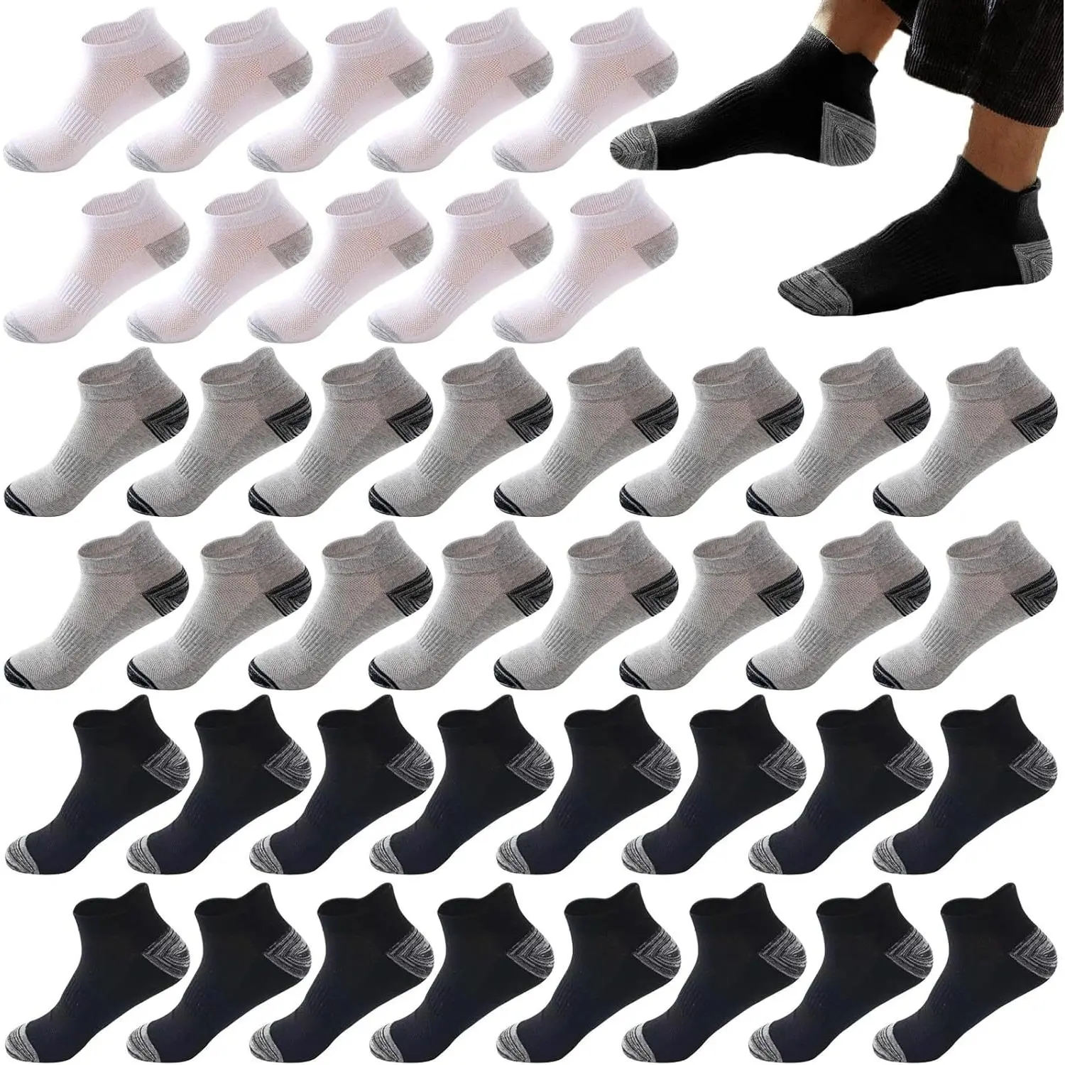 20 Pairs Athletic Ankle Socks for Men Breathable Low Cut Running Socks Cushioned  Wicking for  Traveling