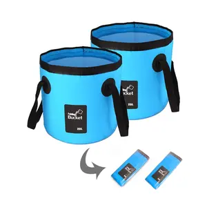 2 Pcs 5 Gallon Portable Upgraded Foldable Fishing Bucket,Collapsible Bucket with Handle,Camping Wash Basin,Suitable for Outdoor Traveling, Hiking,Fishing,Car Washing,Gardening and Camping (Blue, 20L)