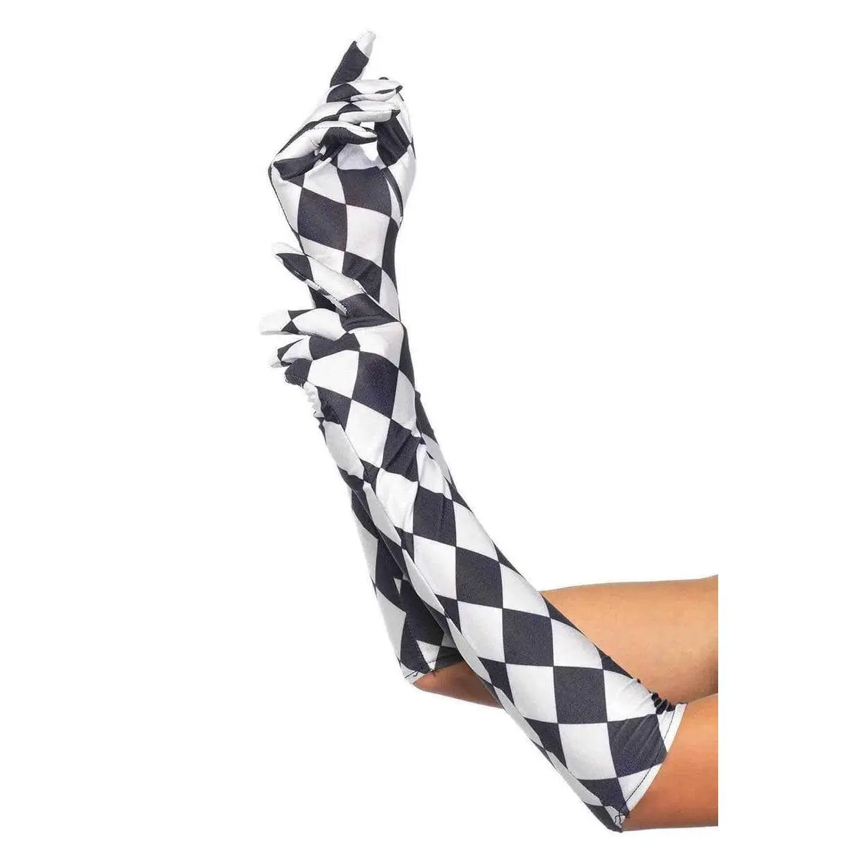 Harlequin Elbow-Length Gloves with Contrasting Diamond Pattern, Stretchy Synthetic Satin Costume Accessory for Adults & Teens, 1 Size Fits Most