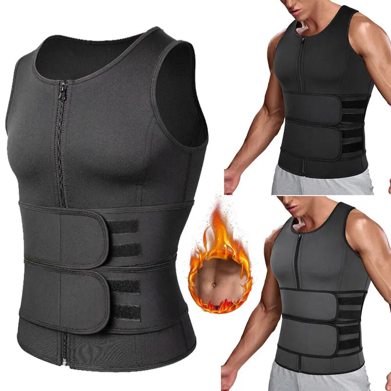 cattibor Men's Neoprene Sauna Vest, Slim-Fit Crew Neck Shapewear with Zipper, Adjustable Waist Trainer for Workout, Men's Stuff, Sweat Waist Trainer, Waist Trainer Body Shape