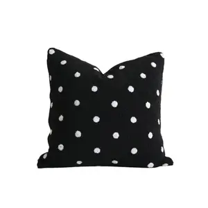 Vintage Embroidered Lambswool Cushion Covers Black White Polka Dot Sofa Pillow Decor for Living Room Lumbar Support Decorative Throw Pillow Case