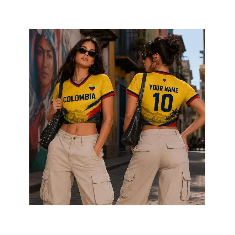 High-Quality Croptop Football Jersey Personalized Colombia Football Croptop Jersey - Custom Name Number, Colombia Pride Fan Shirt, North America Football Party, 2026 Football