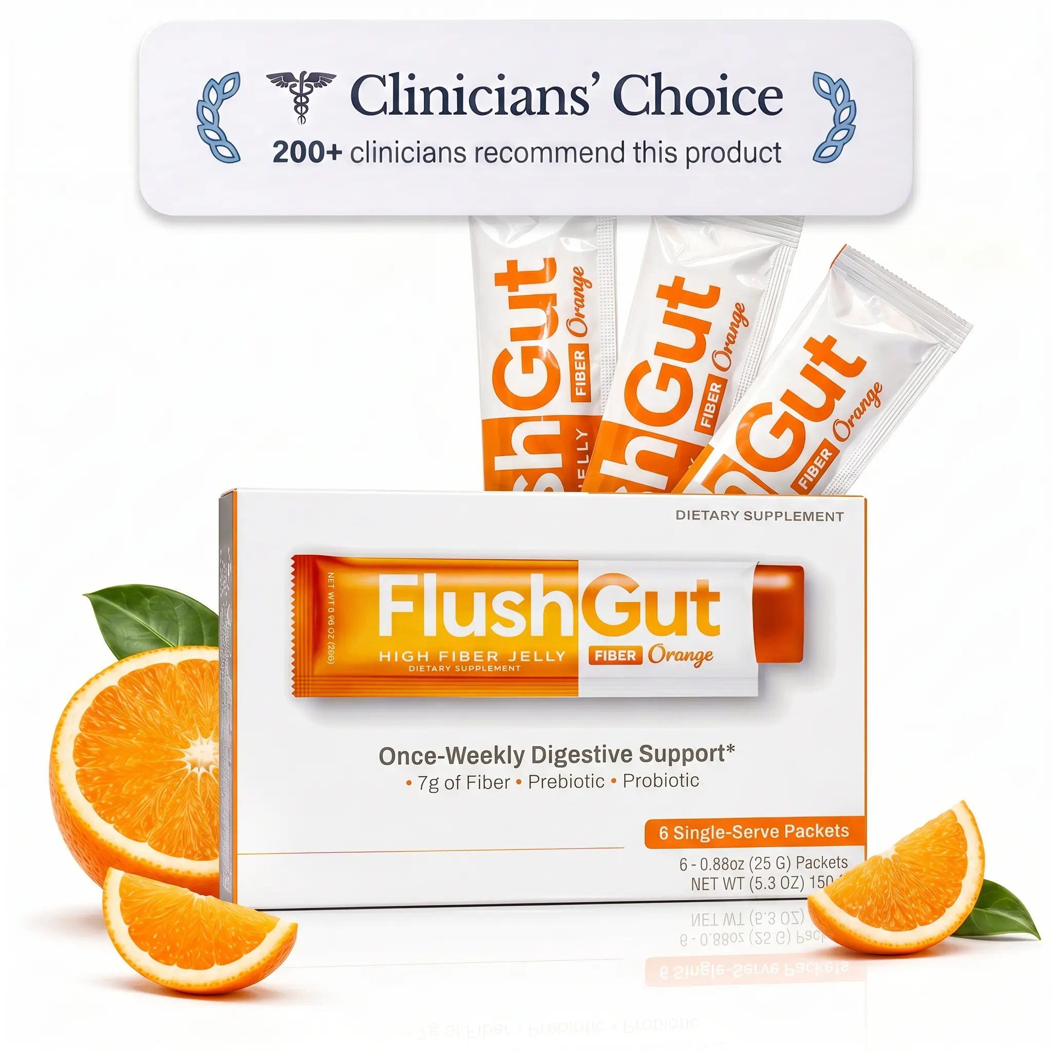FlushGut Fiber Jelly Sticks for Adults — Clinician Recommended Gut Health Supplement | 7G Fiber Jelly | No Added Sugar | Berry & Orange | Reviewed by 200+ Dietitians & Gastroenterologists
