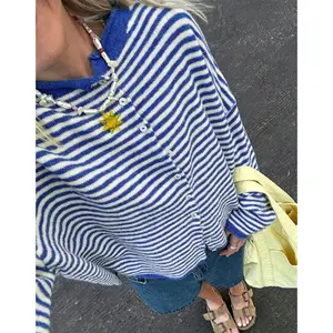 Women's Striped Sweater Cardigan, Casual Long Sleeve Knitwear for Fall & Winter, Fashion Women's Knit Clothing for Daily Wear