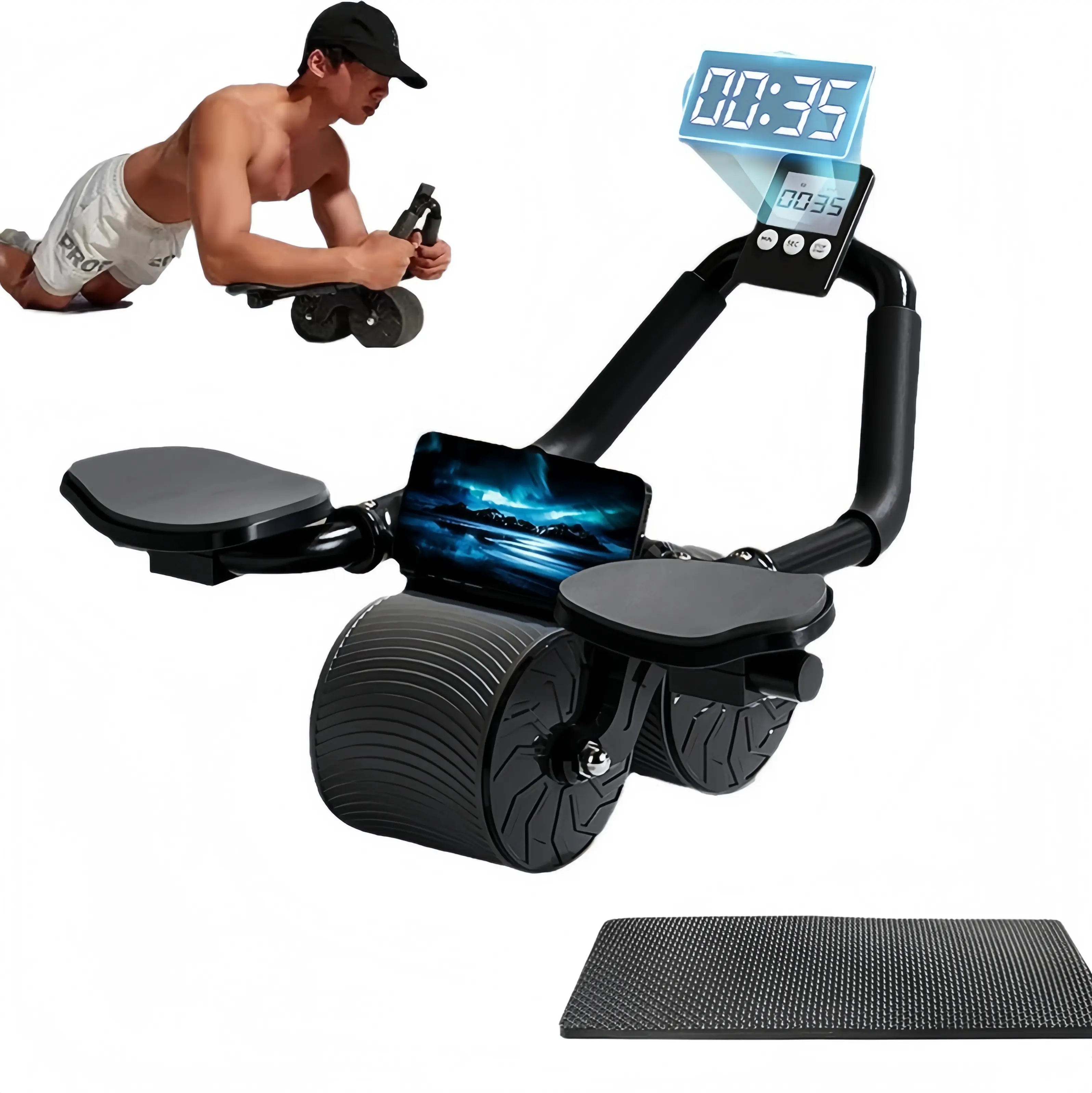 Abdominal roller trainer - Digital timer for core training - Mobile phone holder - Smart rebounding dual-wheel design - Environmentally friendly manufacturing - Full-body exercise wheel,summerwins
