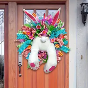 Easter Wreath with Hanging Bunny & Egg Design, Perfect for Tree Decoration, Indoor/outdoor Garland, Spring Decor, Seasonal Holiday Display, Decorative Flower Wreath