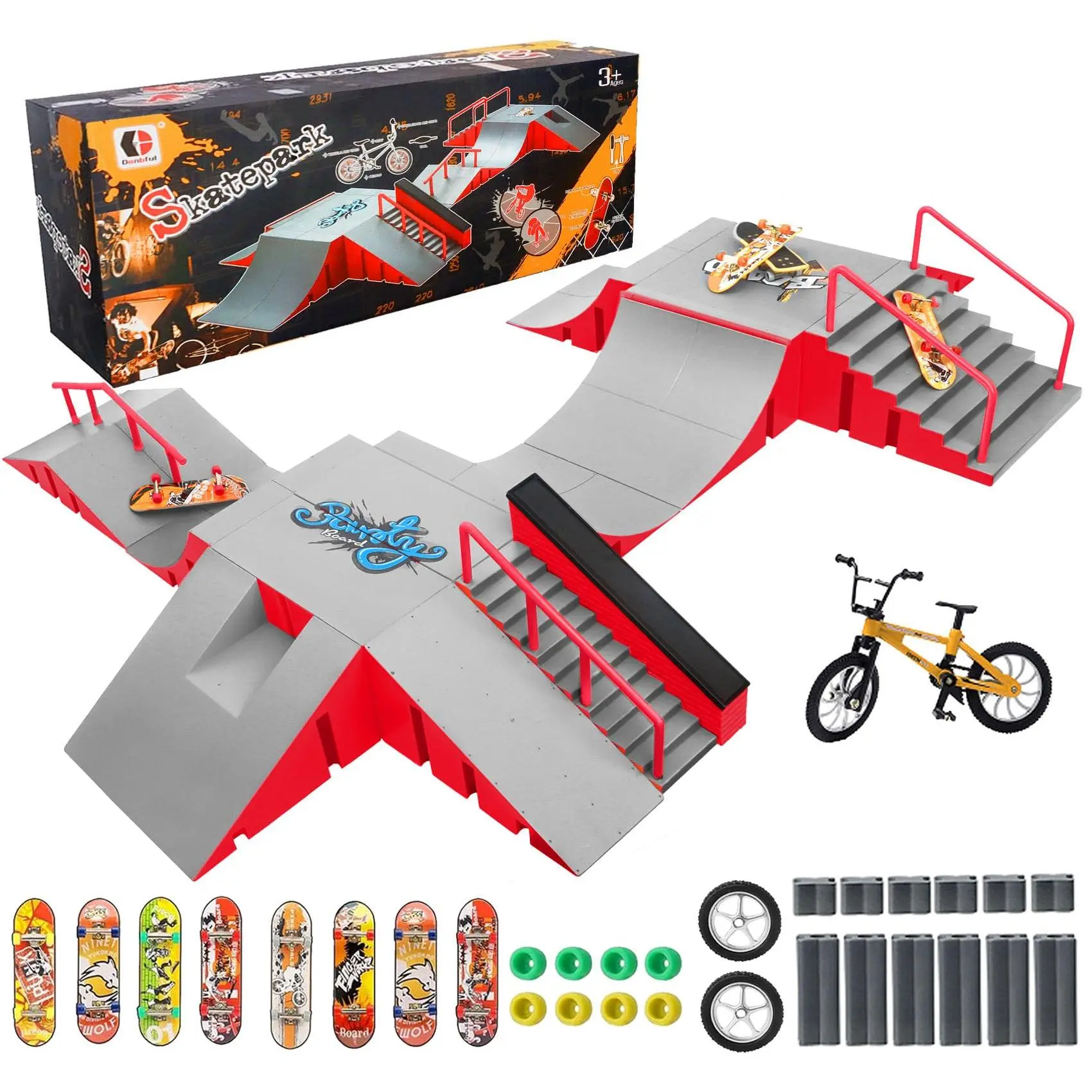 Finger Skateboard Park Kits 14-in-1 Bigger Ramp Set With 14 Ramps 8 Fingerboards 1 Bike  Skate Kit Fingerboard Skatepark Half Pipe Toys Gifts For Ages 3+