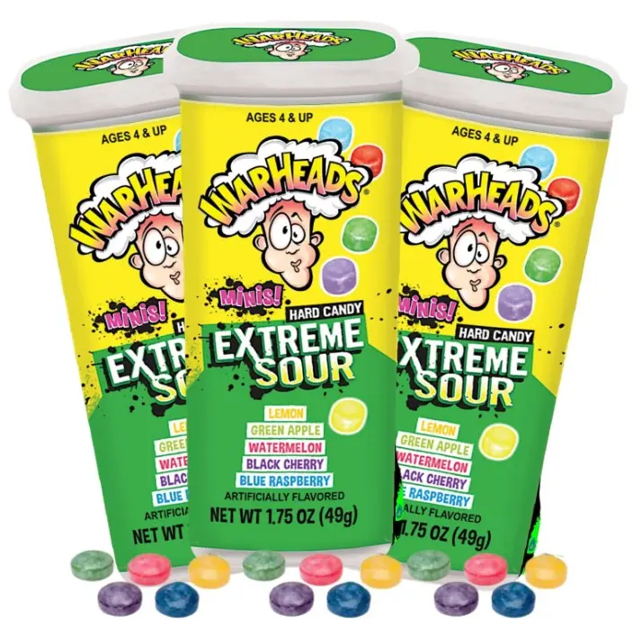 Sweetzo Warheads Minis Extreme Sour Hard Candies, Assorted Fruit Flavors, 1.75 Ounces (Pack of 3)