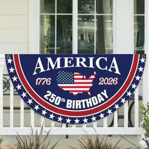 USA 250th Anniversary (1776-2026) Lightweight Polyester Flag Banner Set - Hanging Patriotic Pennant Streamers, American-Style Half-Round Bunting, 4th of July Outdoor Decor, Porch & Fence Party Banners, Summer-Themed Gift for Kids