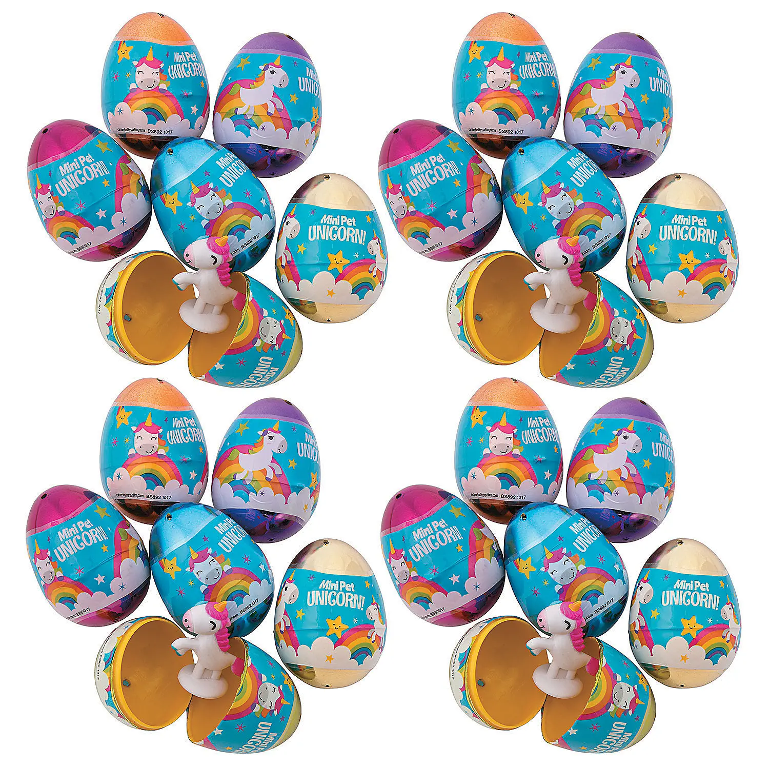 2.5" Bulk Pre-Filled Plastic Easter Eggs, 144-Pc Set with 1" Toy Surprise, Unicorn Themed for Scavenger Hunt & Instant Party Favs, Party Favors