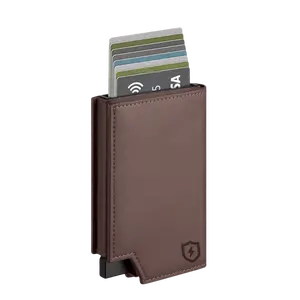 Rugged Wallet - Minimalist Design with RFID Blocking & Trigger Card Pop-Up Mechanism - Premium Leather & Aluminum - Compact Slim Wallet for Men