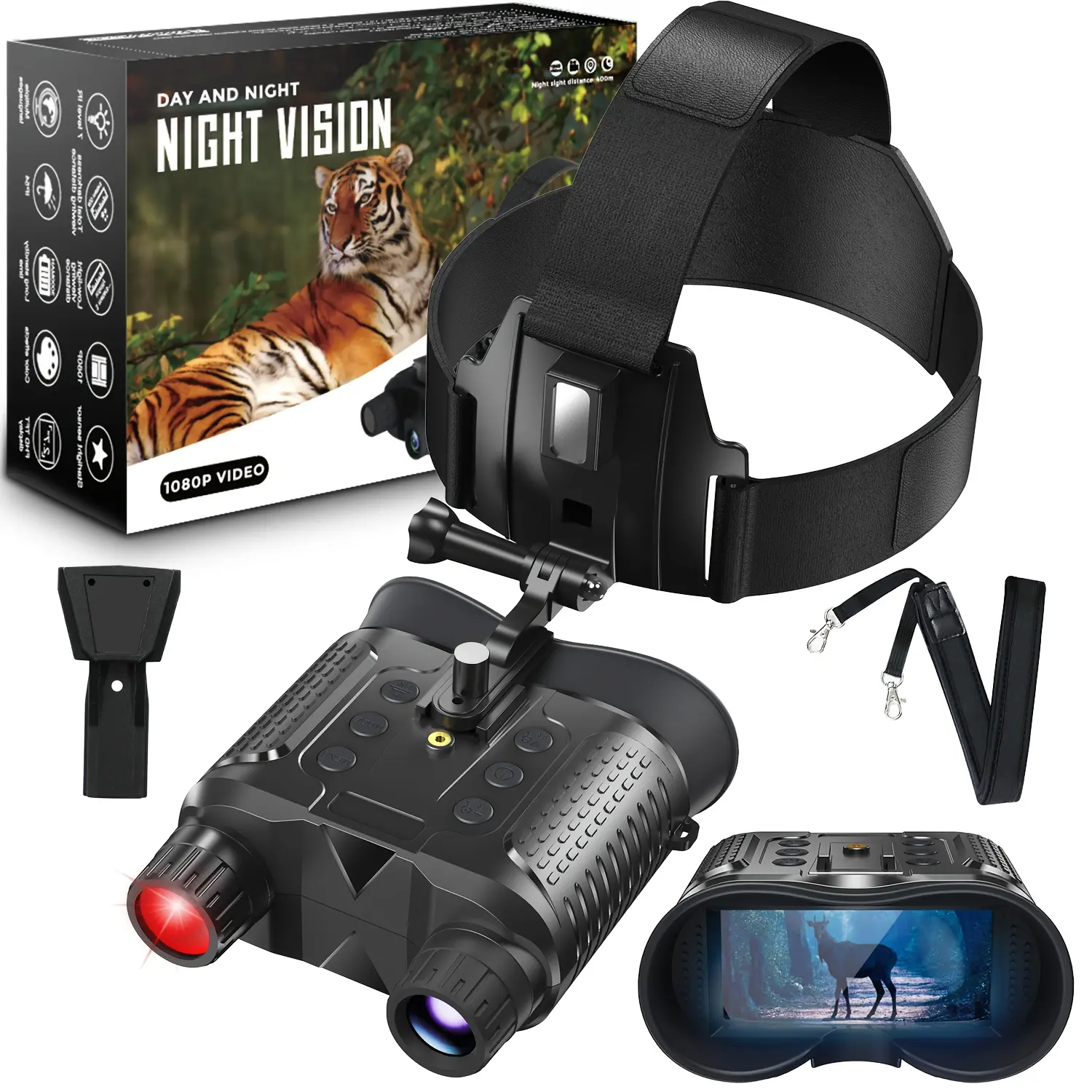 Kinka Night Vision Binoculars for Adults, Handheld Digital Infrared with 1080P High Definition Video Recording, 400m Range for Outdoor Hunting & Wildlife Observation, High Definition Binoculars, Outdoor Binoculars
