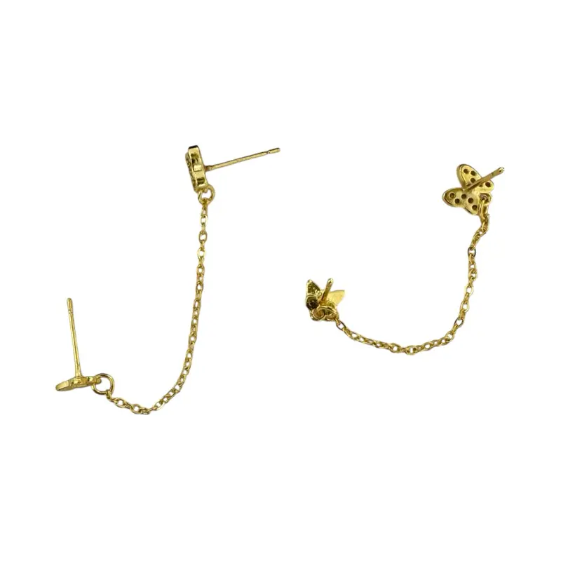 Double Piercing Dangle Chain Butterfly Earrings for Women