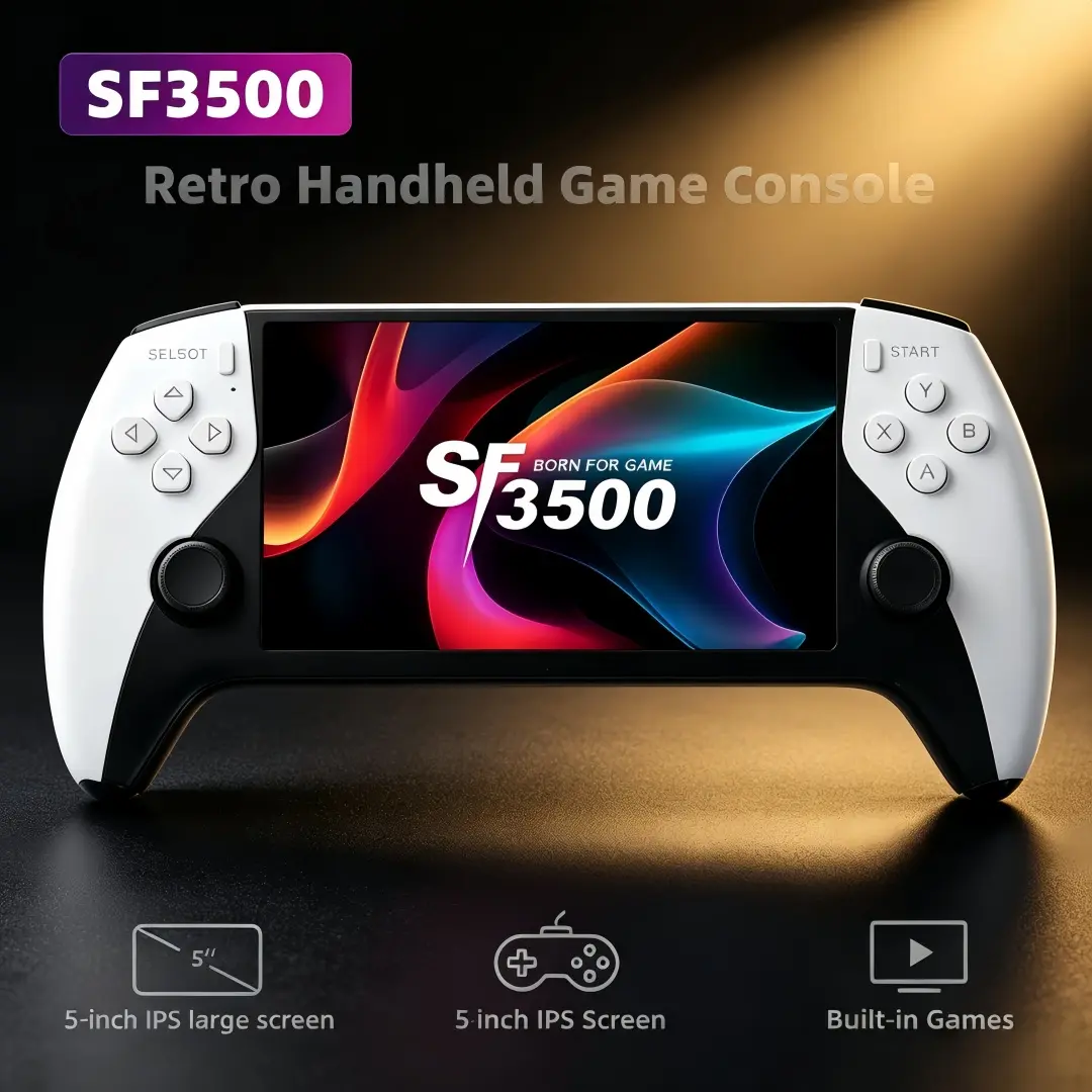 SF3500 Portable Retro Handheld Arcade Console - 5.1in HD IPS Screen, Built-in 14+ Emulators, Mass Classic Titles, TV Connection Cable Support, Game Card Compatible, Ideal Birthday & Holiday Gift for Enthusiasts