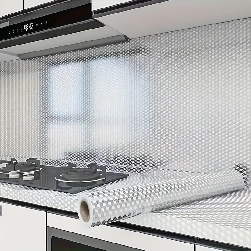 Self Adhesive High Temperature Resistant Aluminum Sheet Peel and Stick Wallpaper Roll - Peel and Stick Wallpaper Designs, Moisture-Proof, Durable, Easy-To-Clean Adhesive Wall Panel for Kitchen Stove Protection, Home Improvement Decor, Self Adhesive Wallpa