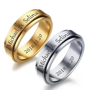 MP Anxiety Rings Spinner Fidget Rotatable Band for Men Women ,Personalized Couples Name Customization ,Meaning Wedding Promise Ring ,Stainless Steel Jewelry Non Tarnish Accessories Gift for her fashionable statement