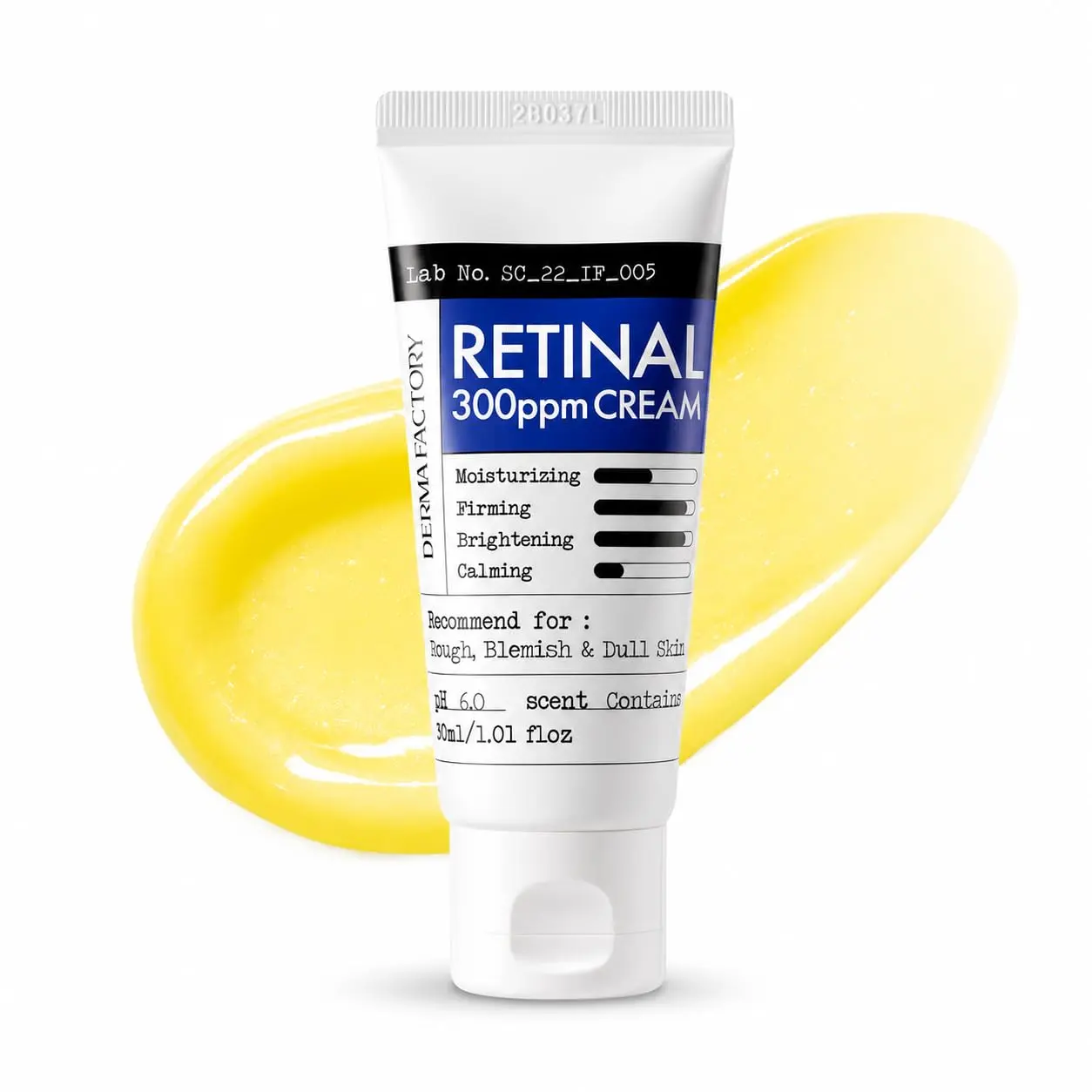 DERMA FACTORY Retinal 300ppm Night Cream - Skin Care Moisturizer with Centella, Panthenol, Beginner-Friendly Vitamin A for Smoother, Firmer-Looking Skin, 1.01 fl oz (30 mL)