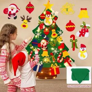 DIY Felt Christmas Tree 3.28ft Foldable with 32 Detachable Ornaments LED Lights Reusable Non-Toxic for Home Door Holiday Decorations