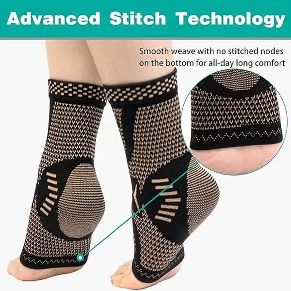 2PCS Copper Ankle Brace Adjustable Compression Sleeve (Pair)-Ankle Support Heel Brace for Achilles Tendonitis, Plantar Fasciitis-Eases Swelling and Sprained Ankle, Copper Infused, Pair Set tiktokshopspringglowup, Ankle Protection