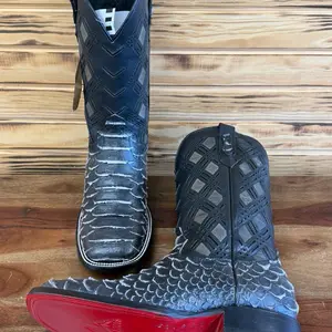 Men's Print Python Boots with Red Sole and Detailed Embroidery for Stylish Wear Footwear