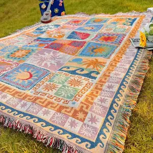 Outdoor blanket, Lightweight picnic mat, portable thick picnic blanket camping blanket beach blanket, courtyard garden tent mat washable warm blanket, outdoor decoration suitable for photography tear resistant leisure blanket tablecloth