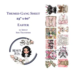 Easter Themed Gang Sheet 23"x60" with 12 Adult Size Transfers High-Quality Film Powder & Ink Ready to Press Vibrant Full-Color Prints