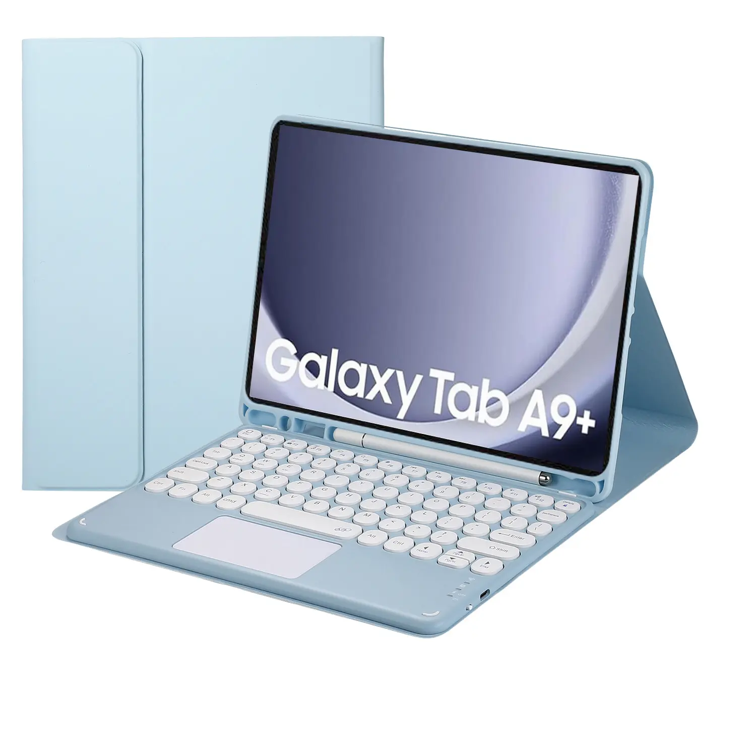 Multifunctional Rechargeable Wireless Keyboard Case for Samsung Galaxy Tab A9+ Plus 11'' (SM-X210/X216/X218) Android Tablet - Magnetically Detachable, with Pencil Holder, Tablet Accessories, Multifunctional Keyboard