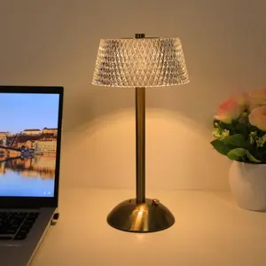 Modern Touch Control LED Desk Lamp, Led Table Lamp, 3 Color Modes, USB Rechargeable Wireless Metal Lamp with Crystal Decor, Home Office Outdoor Bar Lighting
