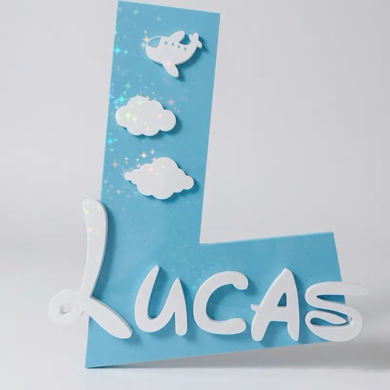3D Printed Custom Personalized Name Sign - Baby Blue "LUCAS", Nursery Decor