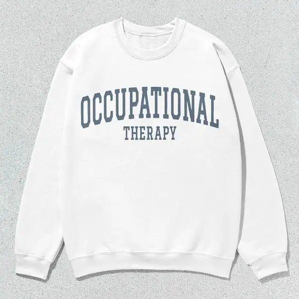 Men's Occupational Therapy Collegiate Crewneck Sweatshirt, Unisex Grey Menswear Top, Casual Long-Sleeve Pullover, Tops