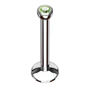 Green CZ Bezel Labret Stud (Convex Disk)