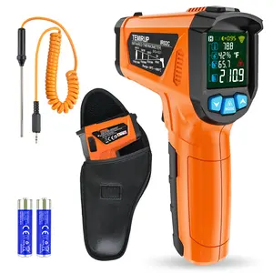 Infrared Thermometer Gun,TEMIRUP,Laser Thermometer Gun -58°F～1472°F(-50°C～800°C), Non-Contact Temperature Gun with K-Type Probe, Color Display, Adjustable Light Alarm for Cooking, Pizza Oven, BBQ, Fridge, All Engines, Industrial Production