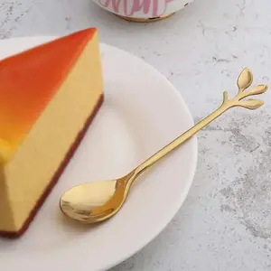 6pcs Creative Personality Stainless Steel Gold Spoons Tree Leaf Spoon Coffee Spoon Tea Spoon Home Restaurant Dessert Cutlery Set