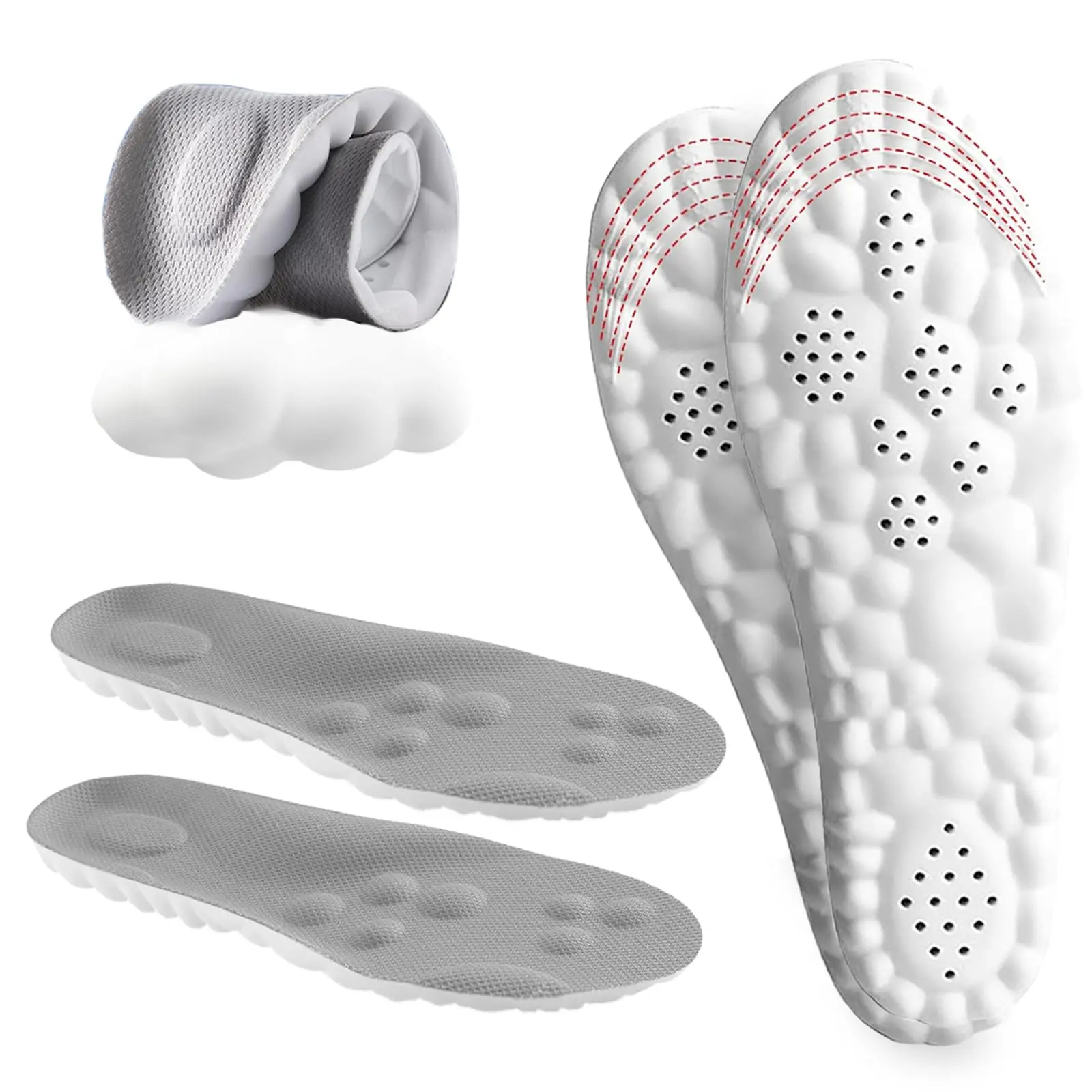 4D Insole, Ultra Comfort Insoles, Orthopedic Insoles for Women & Men - Plantar Fasciitis Insoles - Sports Shoe Insoles, Anti Fatigue, Shock Absorption, Foot Pain Relief (Gray, Men: US 8-11)