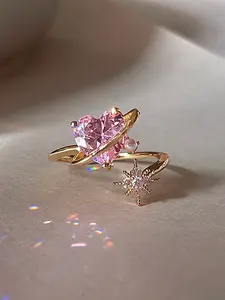 Exquisite heart design Cubic Zirconia rings for women & girls stackable index finger ring open size Adjustable Rings Heart Shaped Ring suitable for daily wear jewelry gift wedding engagement ring