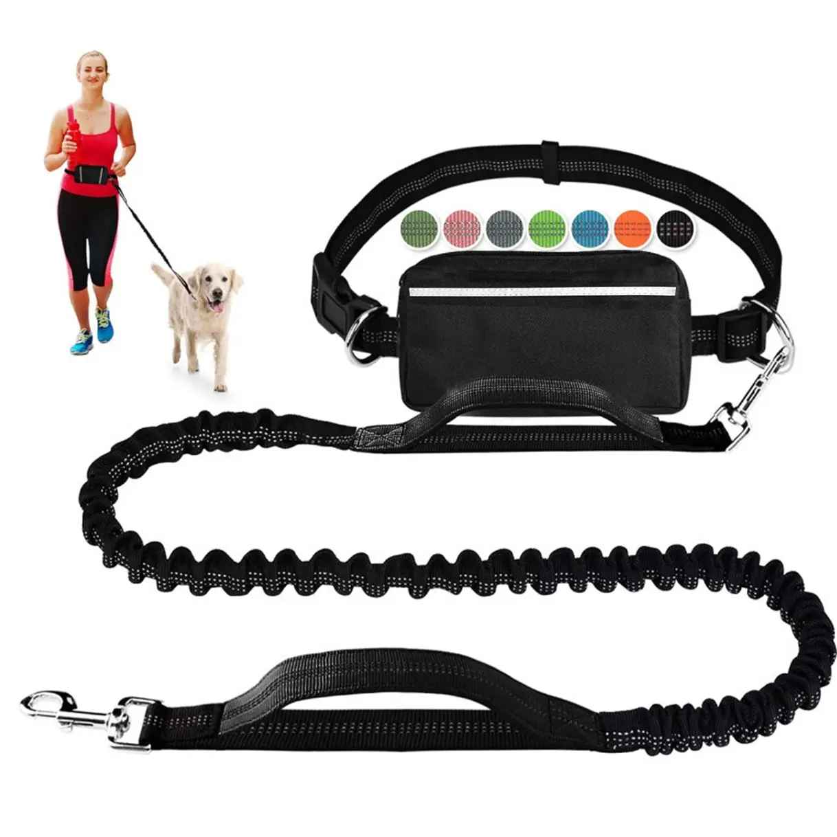 Universal Hands-Free Dog Bungee Leash - Waist Pack + Leash All-in-1 Design, Zipper Pouch, Dual Padded Handles, Durable Escape-Proof Rope, Long-Range Mode for Walking, Jogging