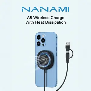 NANAMI A8 - Magnetic wireless charger featuring Efficient Heat Dissipation System, fast charging pad for Apple, MagSafe charger for iPhone 16/15/14/13/12 series, charger for Airpods 4/3/2/Pro/Pro 2, 20W PD USB-C charger adapter included Smartphone