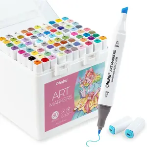 Ohuhu Markers for Starters, 80color Chisel  Fine Dual Tips Alcohol Markers Coloring Illustration Sketching Alcohol Art Marker Set for Adult Beginner, Great Value for Students' Art Class Manoa