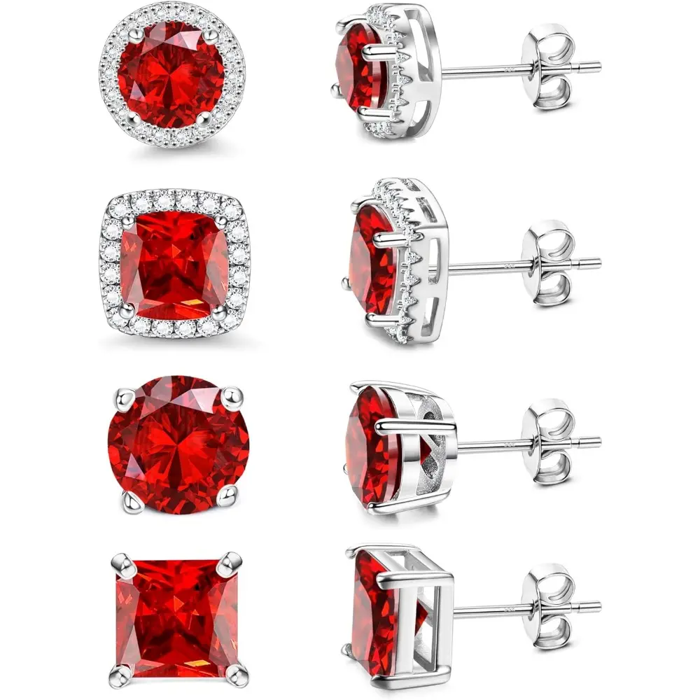 18K White Gold Plated - Red CZ