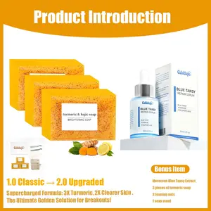 Turmeric & Blue Tansy Brightening Duo – 2.0 Dark Spot Remover Soap + Hydrating Reset Serum | Extra Strength Glow Booster with Kojic Acid & Lemon + Moroccan Blue Tansy & Hyaluronic Acid | Redness Relief, Post-Sun Recovery & Plumped Skin