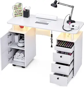 Nail Desk for Nail Tech w/Electric Dust Collector, Rolling Manicure Table w/Lockable Wheels, Storage Drawers, Wrist Cushion, Acetone Resistant, for Nail Beauty Salon Workstation (White)