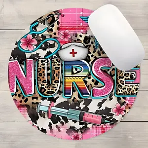 Colorful Nurse Theme Design Round Gaming Mouse Pad, Aesthetic Desktop Decorative Protective Pad, Rubber Anti-slip Lockedge Work Pad, Small Size Suitable for Laptop, Desktop Computer Games, Work, Family