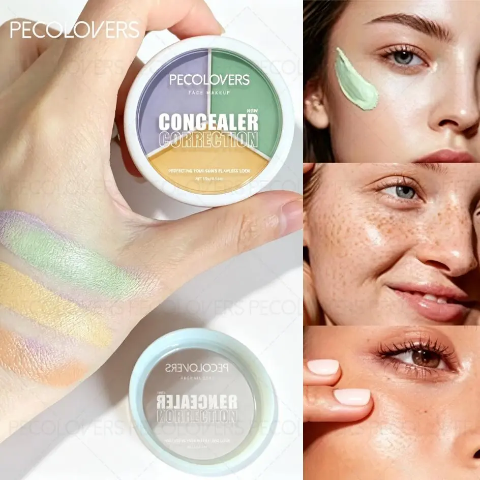 1PC Long-Lasting 3-Color Concealer Palette For Brightening, Creamy Texture, Covering Acne Marks, Dark Circles