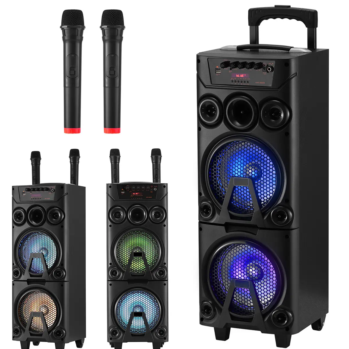 Portable Bluetooth Speaker with Dual 8" Deep Bass Woofers, Dual Wireless Mics, Wooden Cabinet, TWS, LED Light, Rechargeable Stereo PA Audio System, Wireless Portable Speakers,back to school,back to school haul
