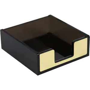 Black and Gold Acrylic 3.7"×3.7 Sticky Note Dispenser Cute Memo Notepad Holder for Desk Office Supplies