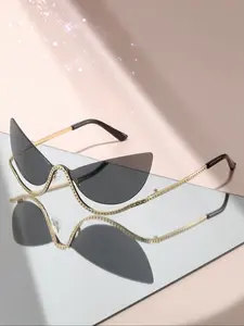Cat Eye Luxury Rhinestone Glasses Unisex Alloy Frame Full Diamond Design Fashion Party Streetwear Personalized Sunglasses