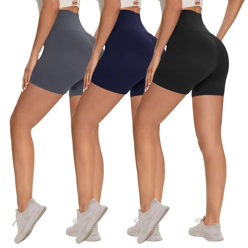 Showitty Women's Plus Size High-Waisted Biker Shorts - 3-Pack, 5" Inseam Fashion Athletic Fitness Cycling Yoga Durable Gym Shorts with Deep Side Breathable Pockets, 4-Way Stretch, Flat-Locked Stitching, Squatready Flex, Fashion Athletic Shorts