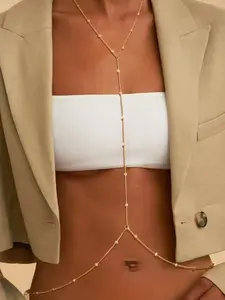 14k Body Chain High Quality Jewelry for Women, Sexy Layered V Chain Design Bikini Bra Beach Accessory, Adjustable Belly Waist Chain, Beachwear Essentials