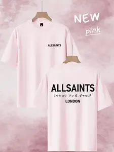 Men's Allsaints London Tokyo Graphic T-Shirt, 100% Polyester Fitted Design, Light Blue Color, Ideal for Everyday Wear & Stylish